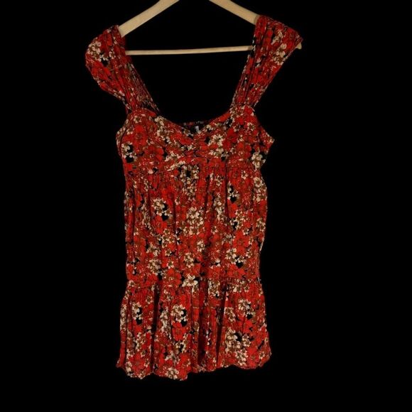 Free People Pattern Play /Women's LinenBlend Orange Floral Mini Dress Sz XS - Picture 3 of 10